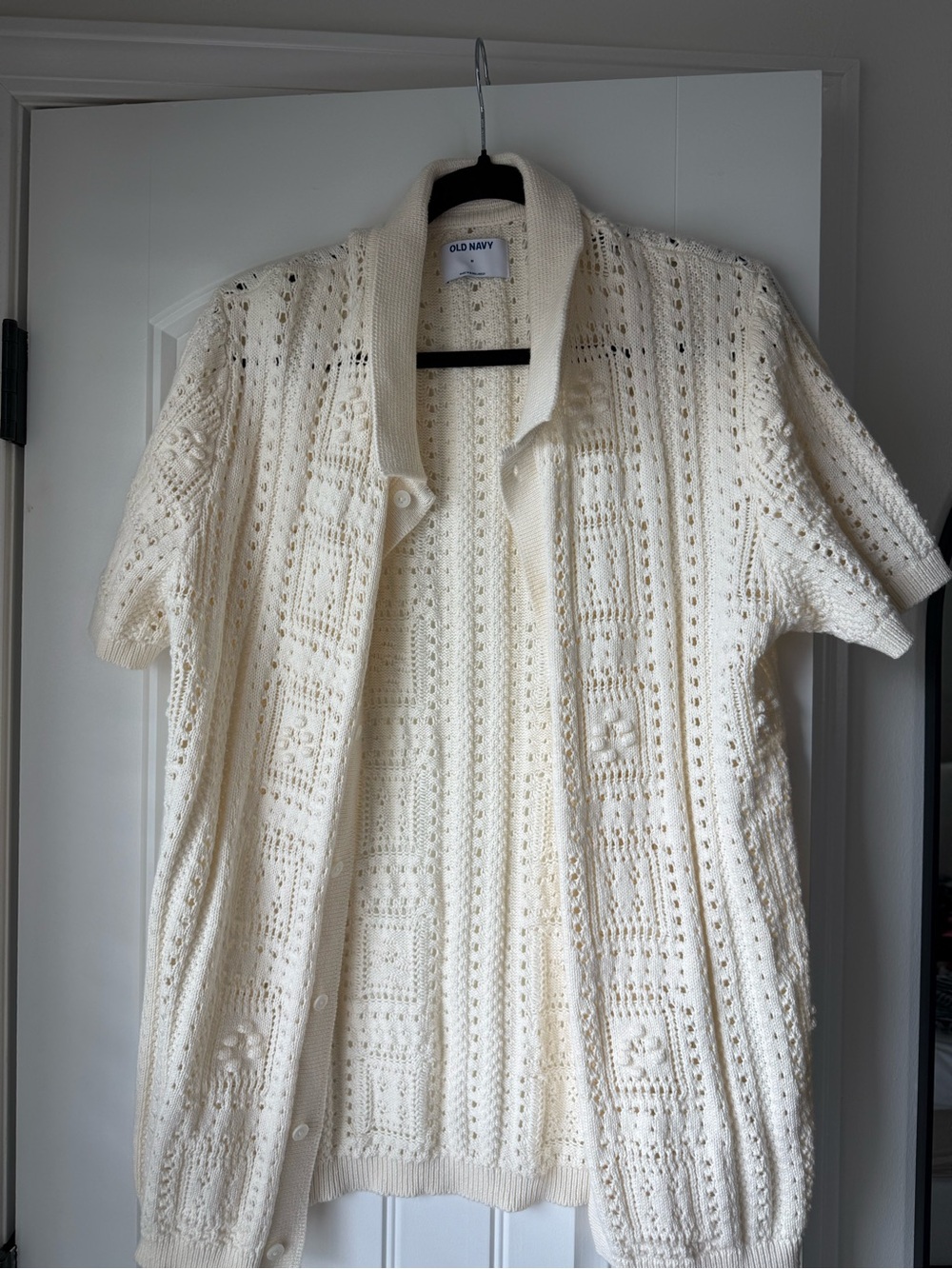 Old Navy Cream Short-Sleeve Crochet Button Up Polo